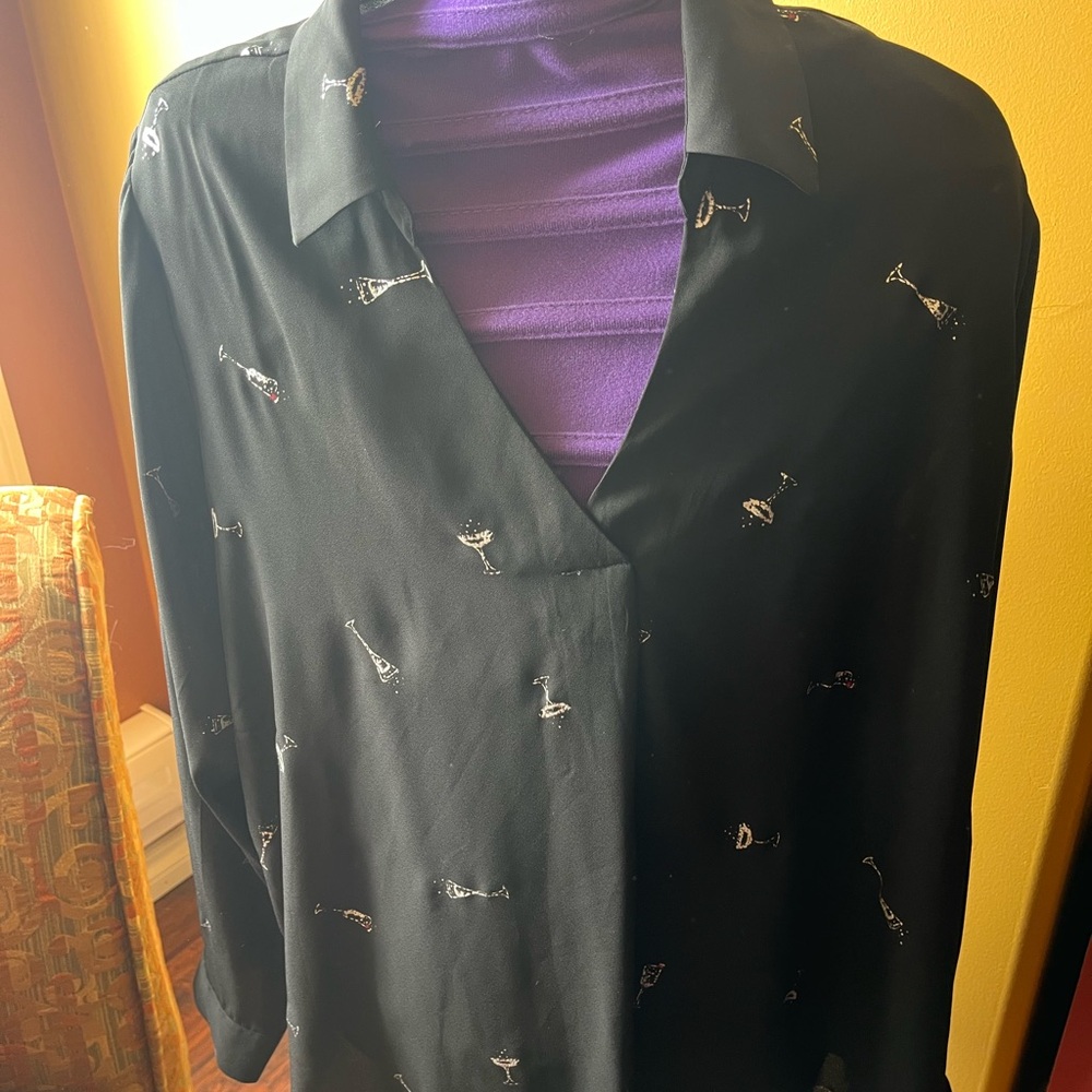 Maurices Black and Purple Long Sleeve Button Down Shirt